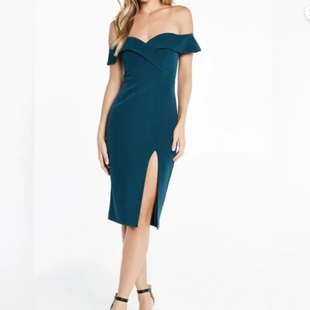Bardot Teal Off the Shoulder Dress